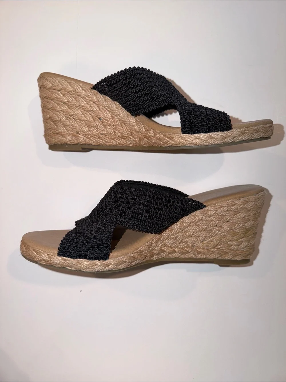 Tommy Bahama Black Crisscross Wedge Slide Sandals